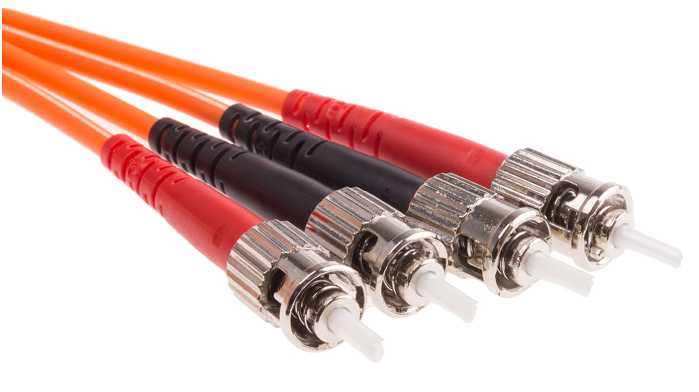 RS PRO ST to ST Duplex Multi Mode OM1 Fibre Optic Cable, 62.5/125μm, Orange, 50m