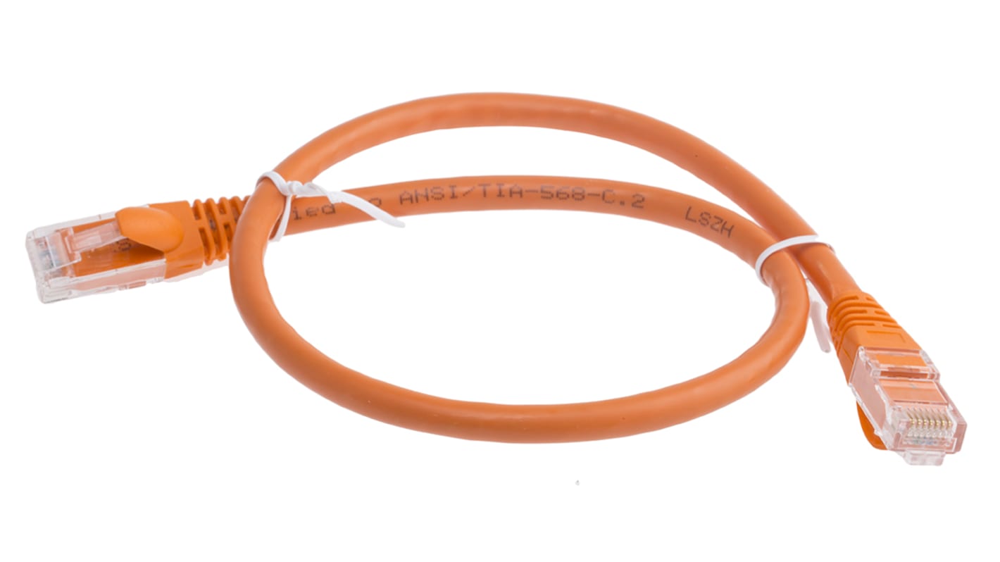 Cable Ethernet Cat6 U/UTP RS PRO de color Naranja, long. 0.5m, funda de LSZH