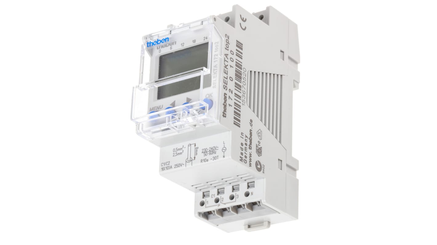 2 Channel Digital DIN Rail Time Switch Measures Hours, 230 → 240 V ac