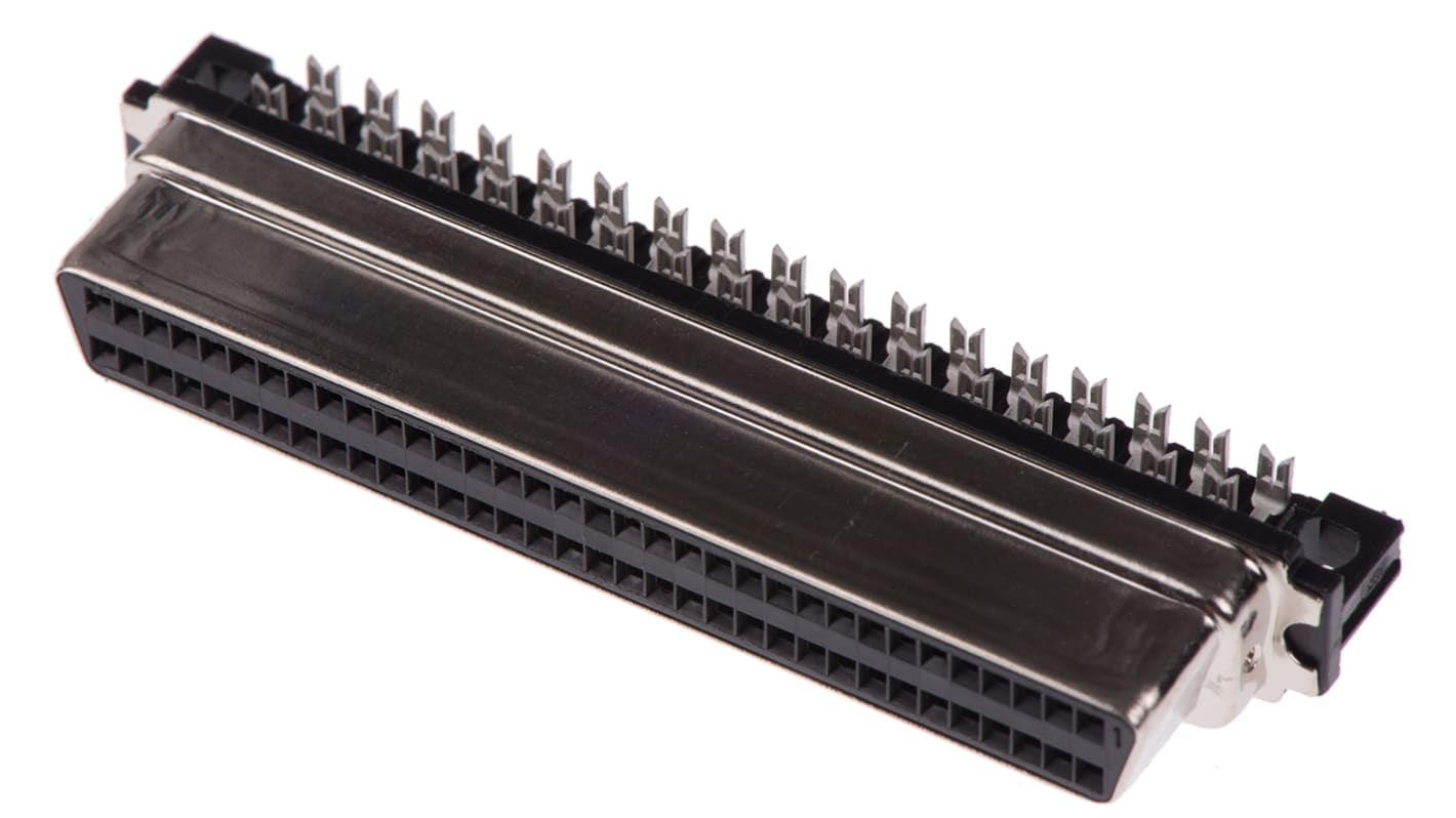 TE Connectivity, AMPLIMITE .050 III Female 68 Pin Right Angle Cable Mount SCSI Connector 1.27mm Pitch, Crimp, Quick