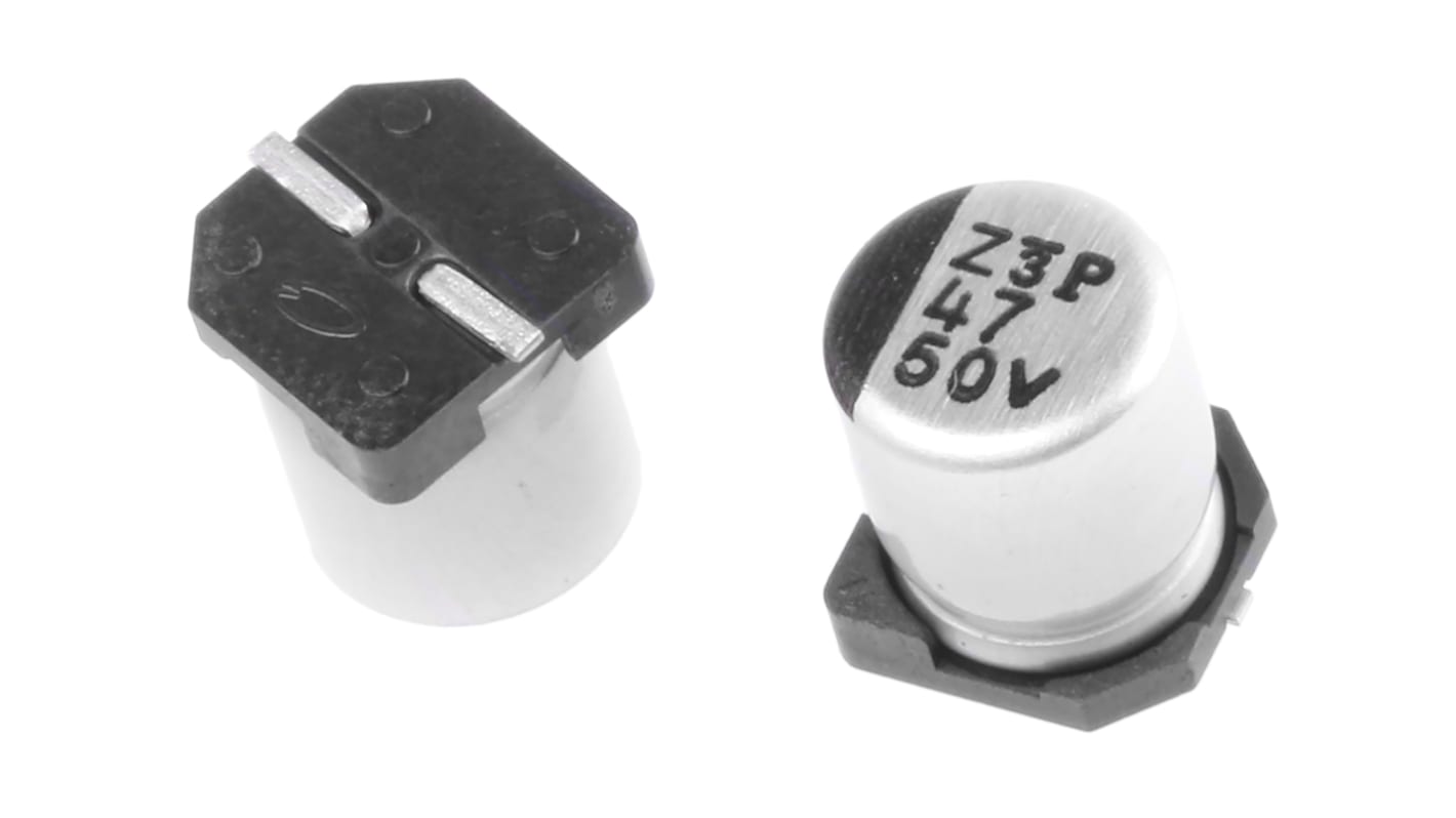 Condensador electrolítico Nichicon serie WT, 47μF, ±20%, 50V dc, mont. SMD, 6.3 (Dia.) x 7.7mm