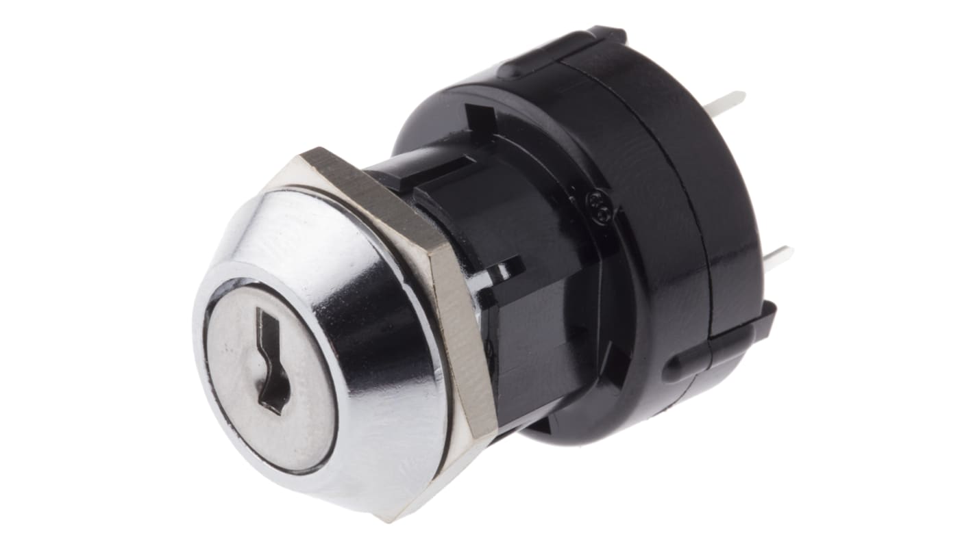 Lorlin 6档钥匙开关, 150 mA @ 250 V 交流触点, 通孔端子, PC外壳