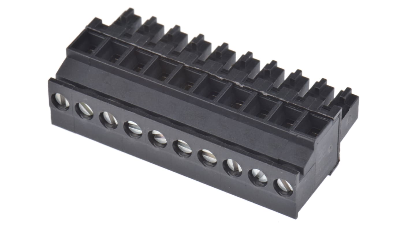 Borne enchufable para PCB Hembra Ángulo de 90° Weidmuller de 10 vías , paso 3.81mm, 17.5A, de color Negro, montaje de