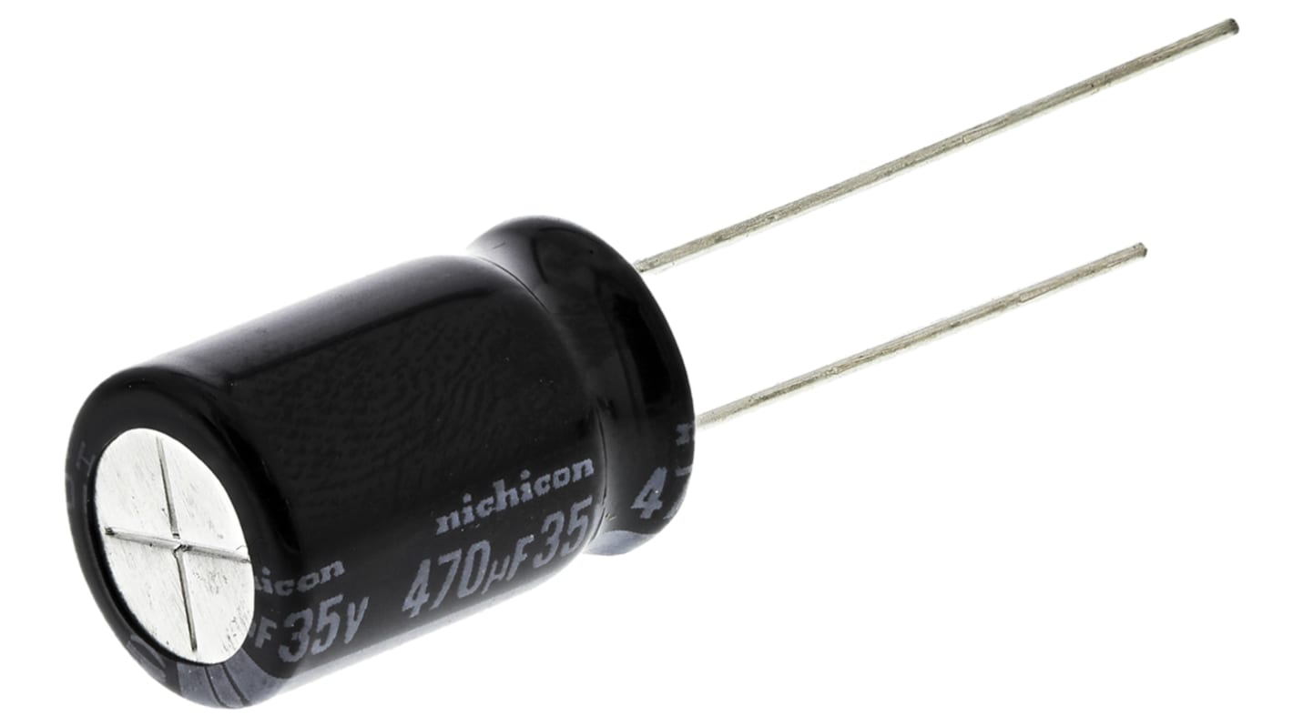 Condensatore Nichicon, serie VY, 470μF, 35V cc, ±20%, +105°C, Radiale, Foro passante