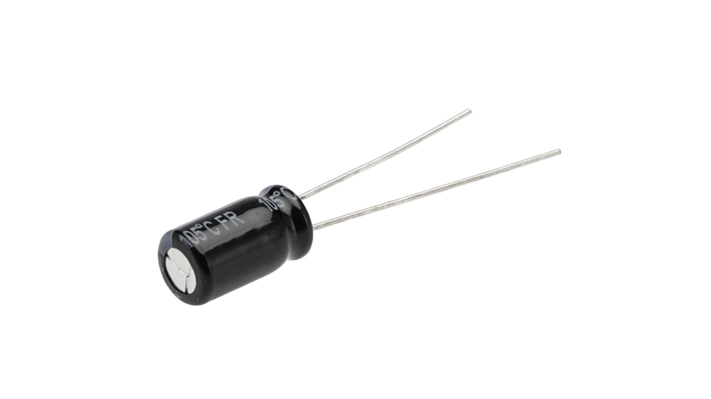 Panasonic FR-A, THT Aluminium-Elektrolyt  Alu Kondensator, Elko 100μF ±20% / 25V dc, Ø 6.3mm x 11.2mm x 11.2mm, bis