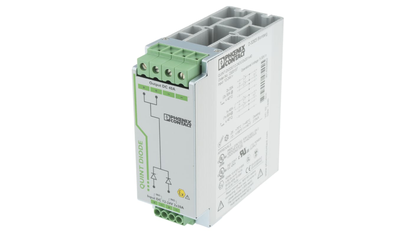 Phoenix Contact DIN Rail Diode Module, for use with DIN Rail Unit, QUINT-DIODE/12-24DC/2X20/1X40 Series