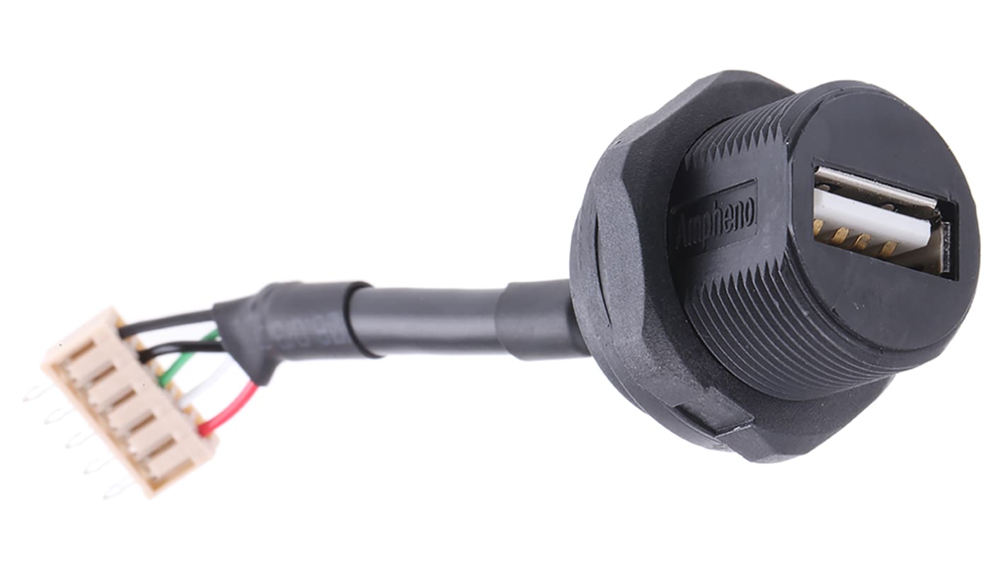 Amphenol Socapex Straight, Jam Nut, Socket- Single Port Type A 2.0 USB Connector