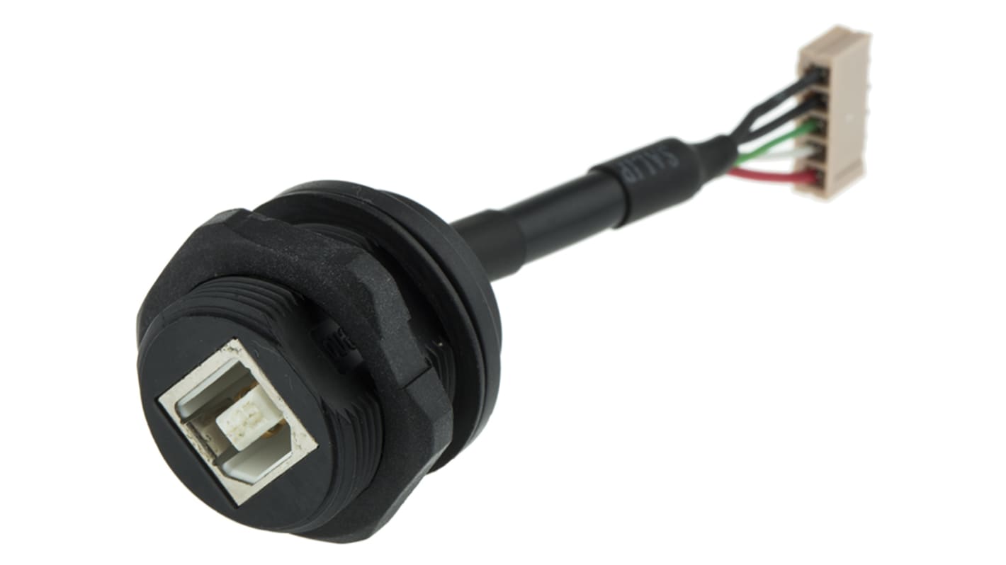 Amphenol Socapex Straight, Jam Nut, Male to Female- Single Port Type B 2.0 USB Connector