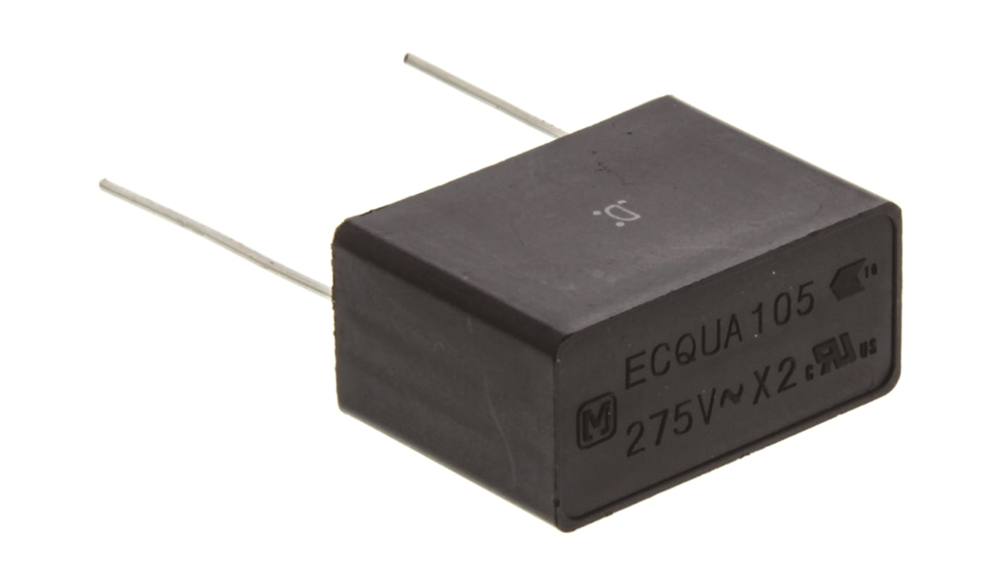 Panasonic 金属化聚丙烯薄膜电容, 1μF, 275V 交流, 22.5mm线距, 直插安装, X2级抑制, ±20%容差, ECQUA系列
