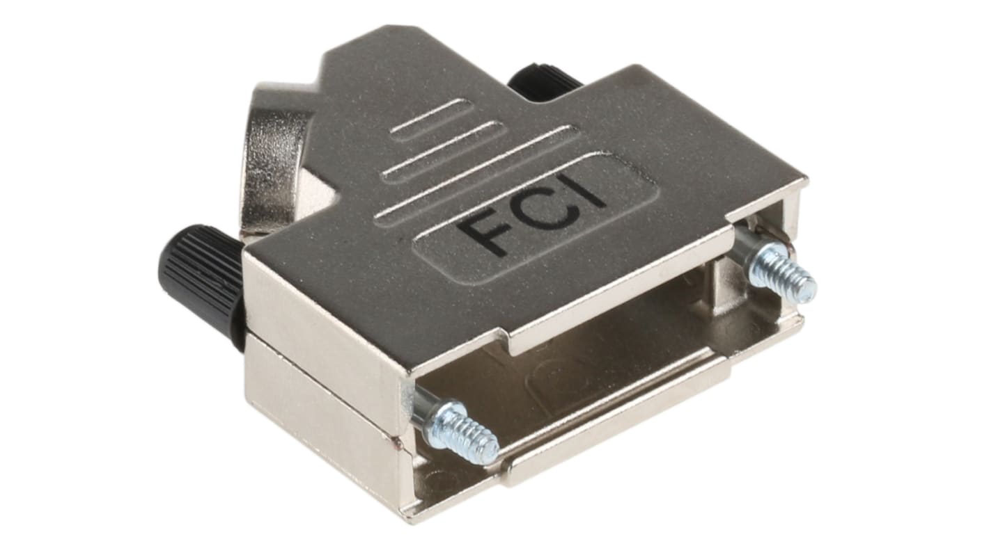 Amphenol ICC 8655MHR Series Die Cast Zinc Angled D Sub Backshell, 15 Way, Strain Relief