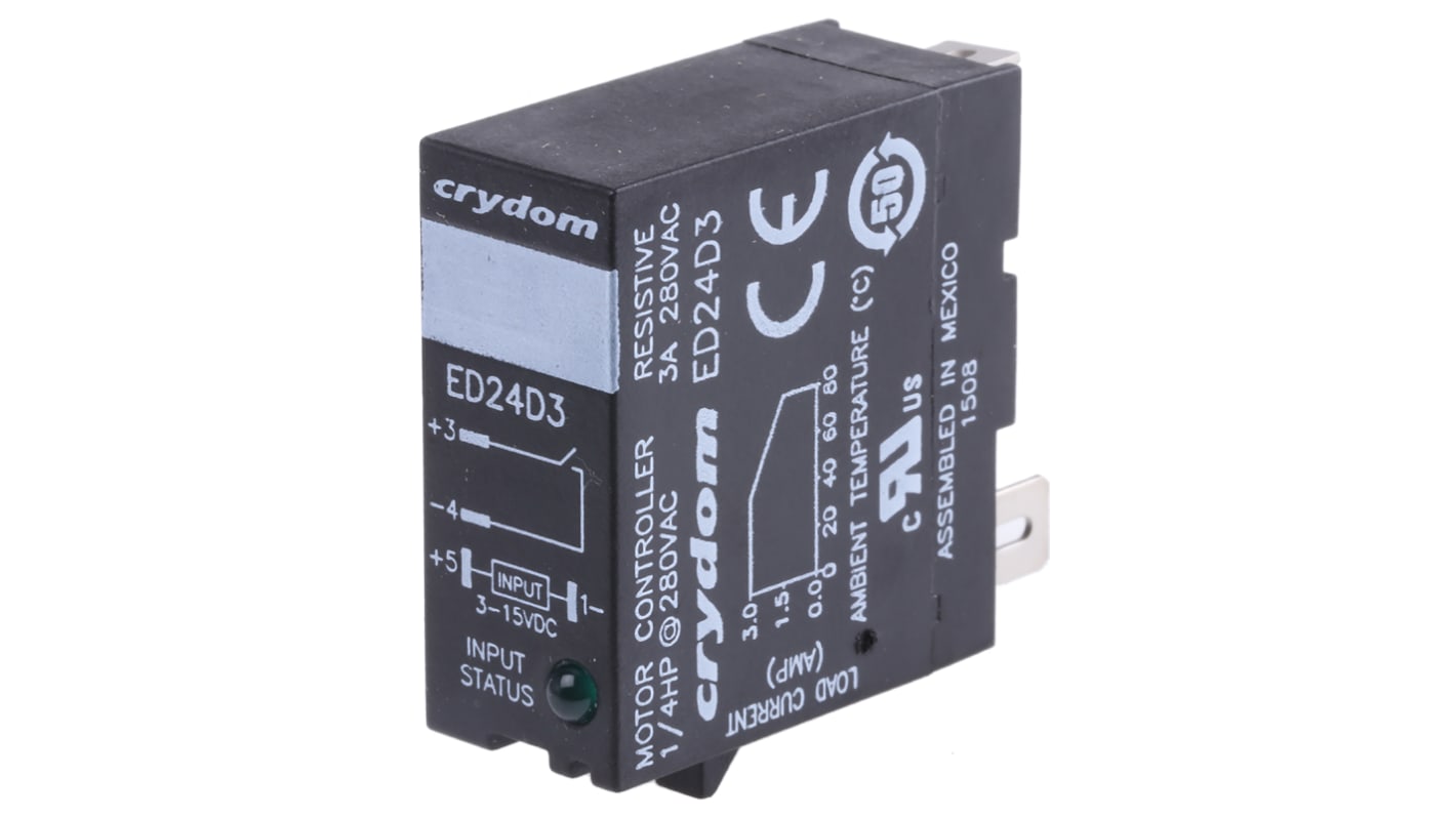 Sensata Crydom Solid State Relay, 3 A Load, DIN Rail Mount, 280 V rms Load, 15 V dc Control