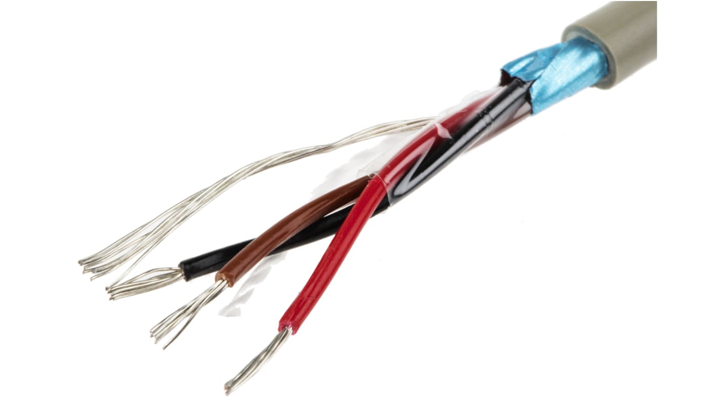 Alpha Wire 3芯屏蔽线 0.35 mm²多芯线 数据电缆, 22 AWG, ProTekt系列, PVC灰色护套