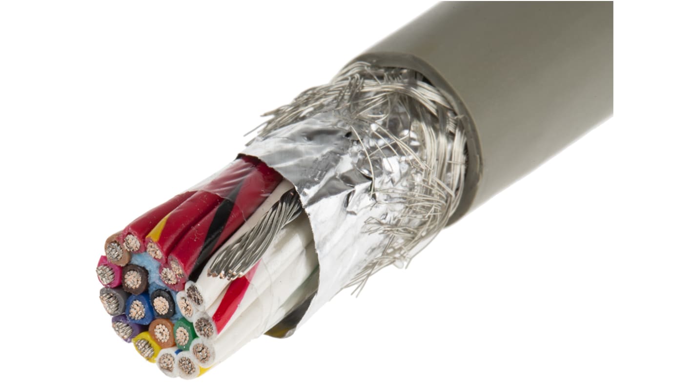 Alpha Wire Multicore Data Cable, 0.81 mm², 20 Cores, 18 AWG, Screened, 50m, Grey Sheath