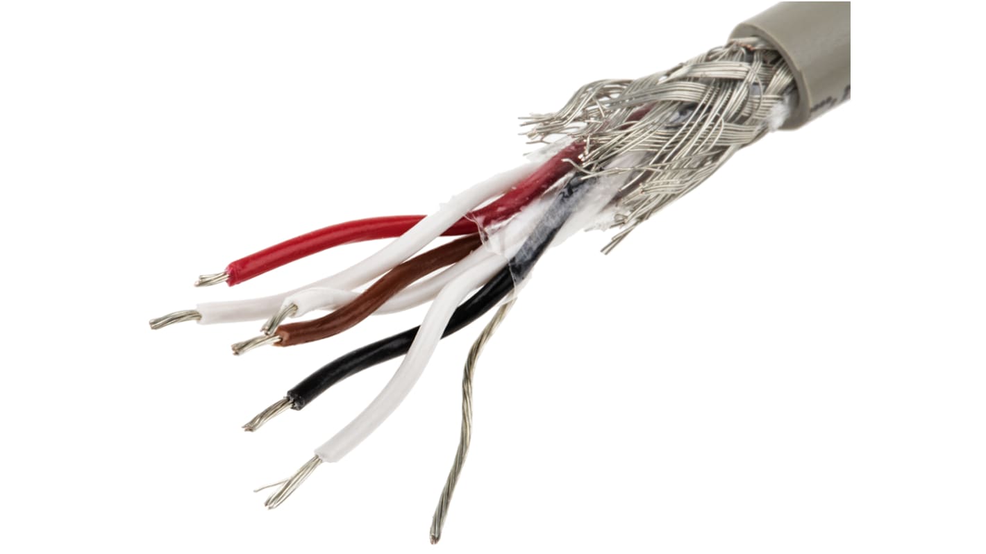 Alpha Wire 6芯3对屏蔽线 0.35 mm²双绞线 数据电缆, ProTekt系列, 22 AWG, PVC灰色护套
