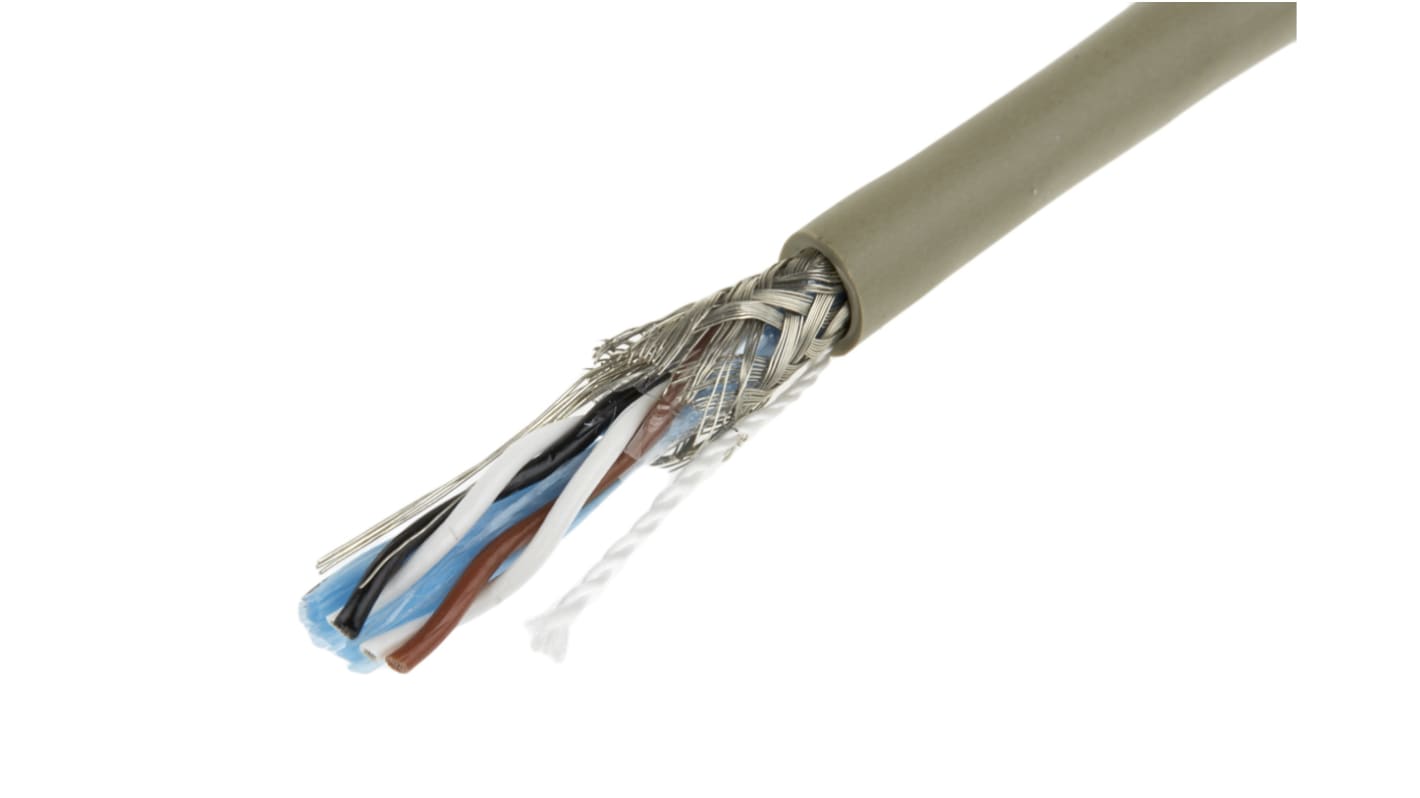 Alpha Wire Twisted Pair Data Cable, 2 Pairs, 0.56 mm², 4 Cores, 20 AWG, Screened, 50m, Grey Sheath