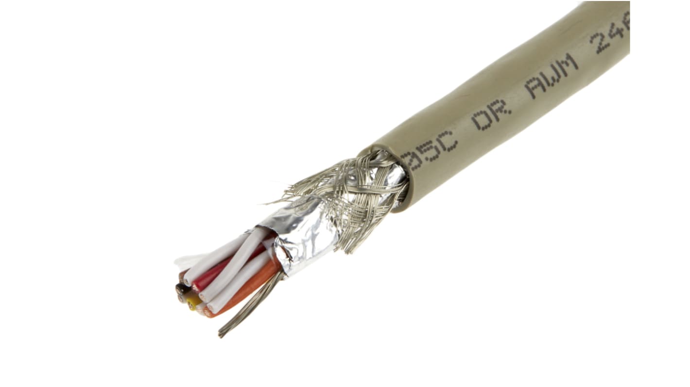 Cable de datos apantallado Alpha Wire ProTekt de 10 conductores, 5 pares, 0.23 mm², 24 AWG, long. 50m, Ø ext. 7.39mm,