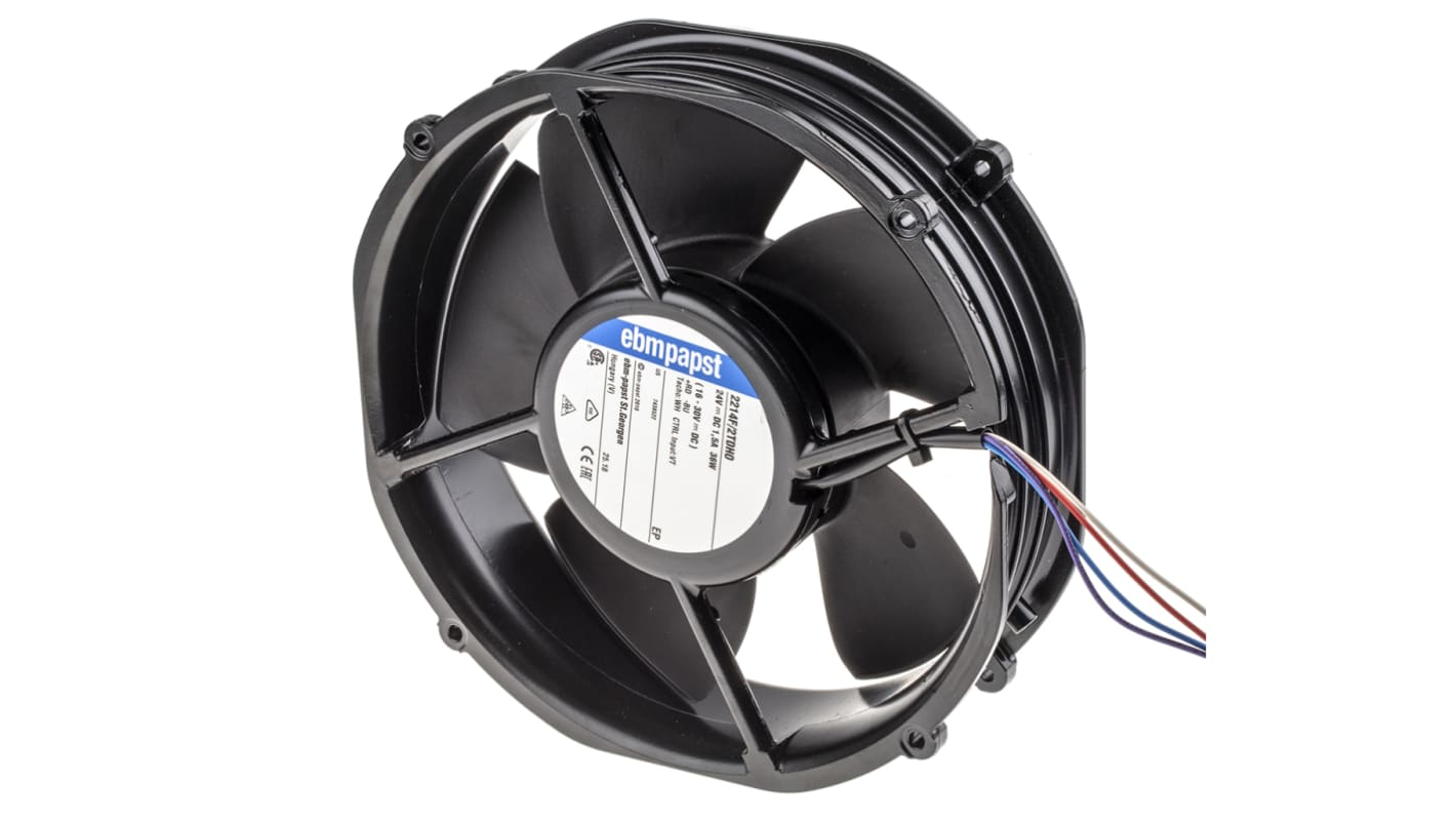 ebm-papst 2200 FTD Series Axial Fan, 24 V dc, DC Operation, 790m³/h, 41W, 200 x 50.8mm