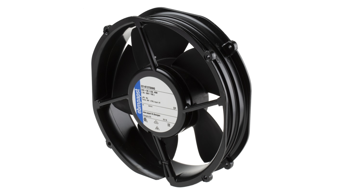 ebm-papst 2200 FTD Series Axial Fan, 24 V dc, DC Operation, 940m³/h, 48W, IP20, 200 x 50.8mm