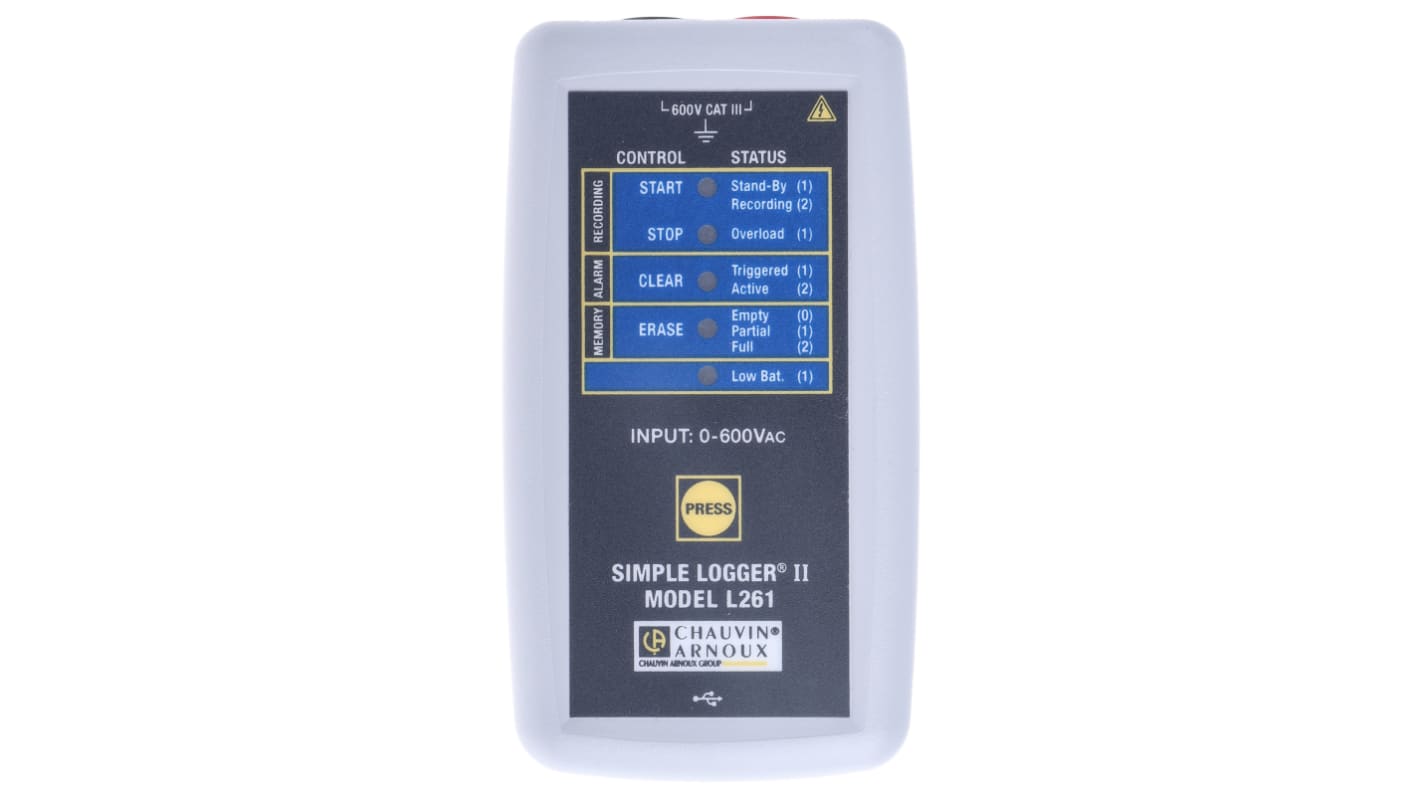 Registrador de datos Chauvin Arnoux L261, para Tensión, display LCD, interfaz USB 2.0
