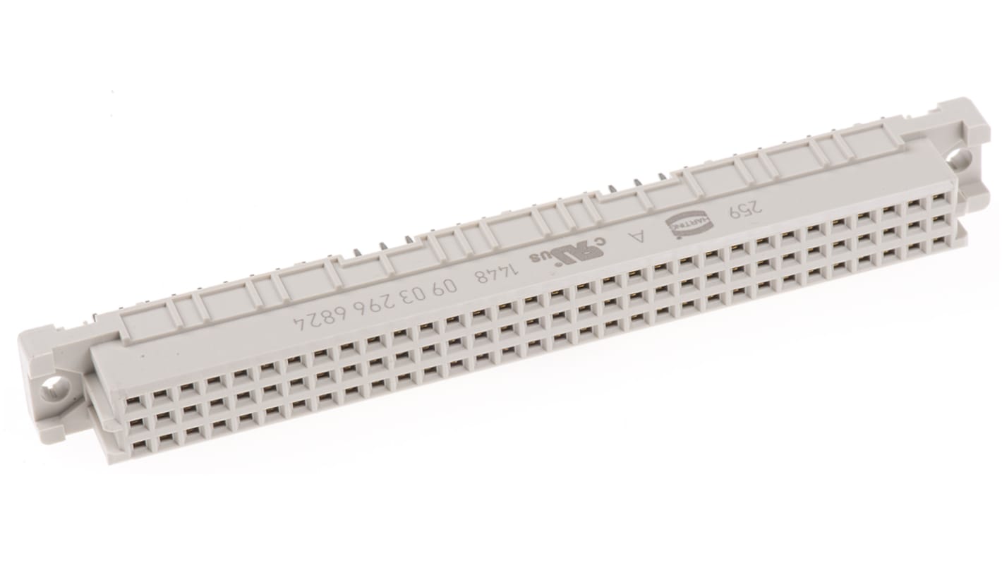 Connecteur DIN 41612 HARTING, 96 contacts Femelle, Droit sur 3 rangs, entraxe 2.54mm
