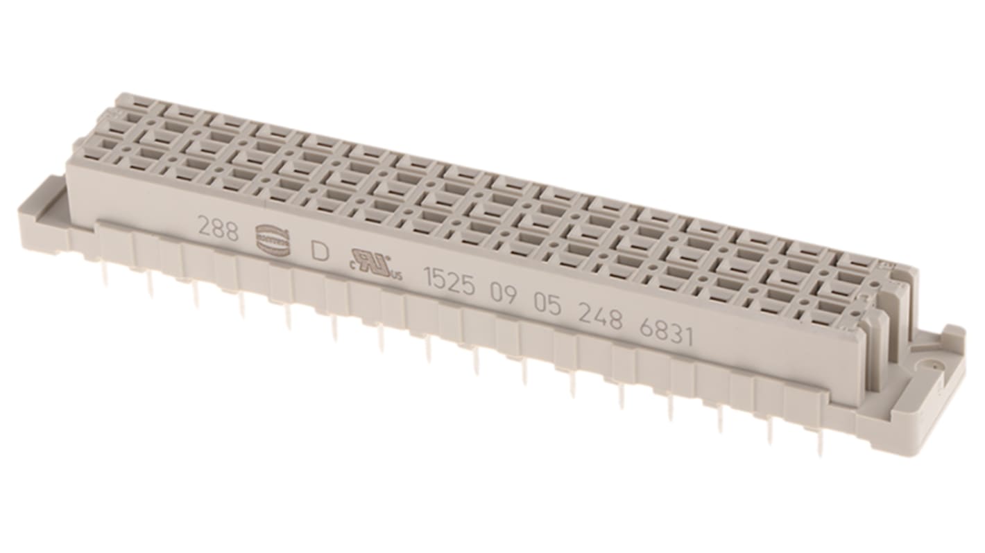 Connecteur DIN 41612 HARTING série 09 05, 48 contacts Femelle, Droit sur 3 rangs, entraxe 5.08mm