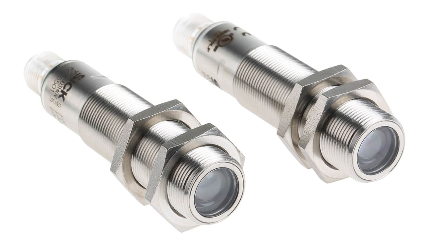 SICK Through Beam Photoelectric Sensor, Barrel Sensor, 20 m Detection Range