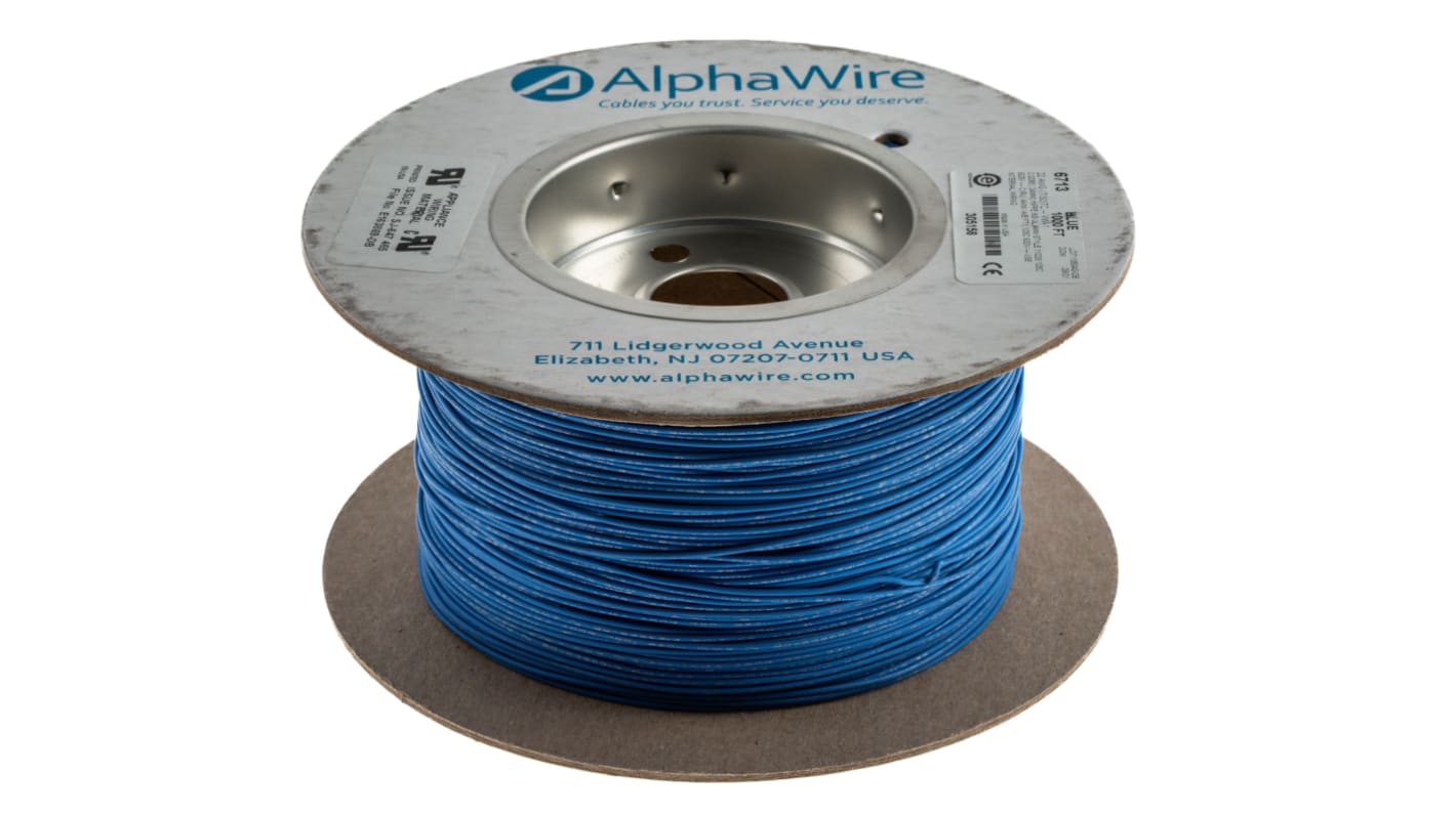 Alpha Wire Ecogen Ecowire Series Blue 0.33 mm² Hook Up Wire, 22 AWG, 7/0.25 mm, 305m, MPPE Insulation, 6713 BL001