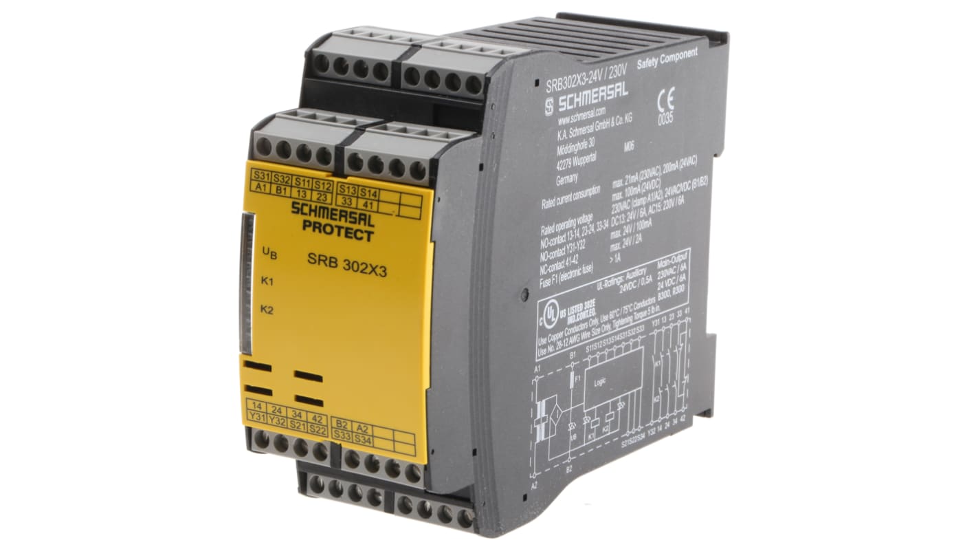Schmersal PROTECT SRB SRB 302X3 Emergency Stop Safety Relay, 24 → 230V ac/dc, Dual-Channel, 3 Safety Contacts