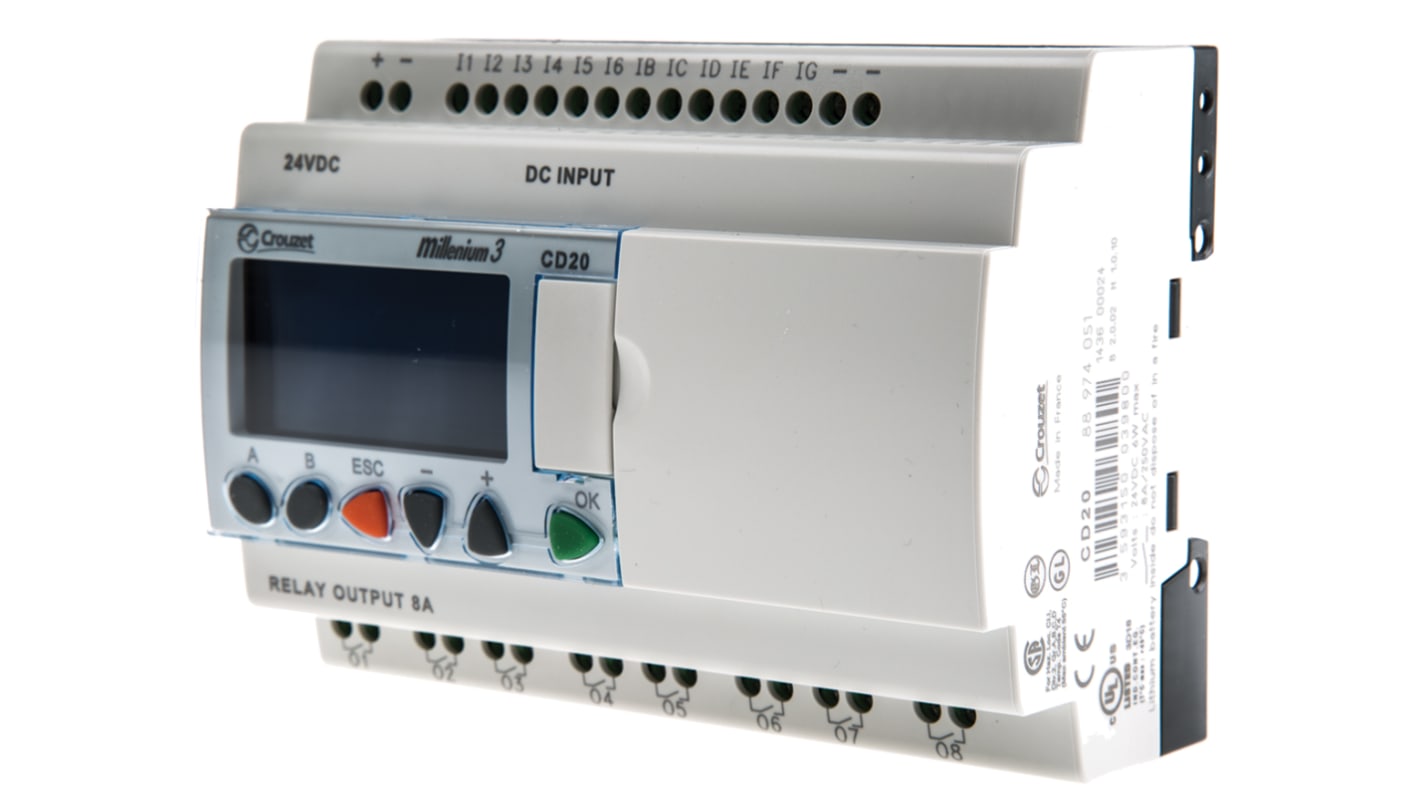 Crouzet Millenium 3 Series Logic Module, 24 V dc Supply, Relay Output, 12-Input, Analogue, Digital Input