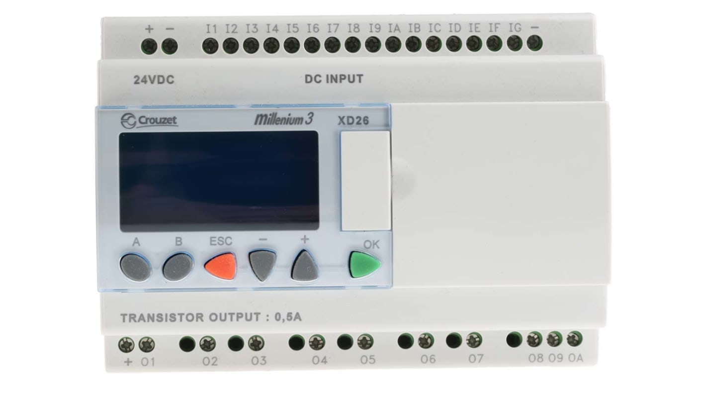 Crouzet Millenium 3 ロジックモジュール 24 V dc 16 入力 10 出力 シリアル、USB