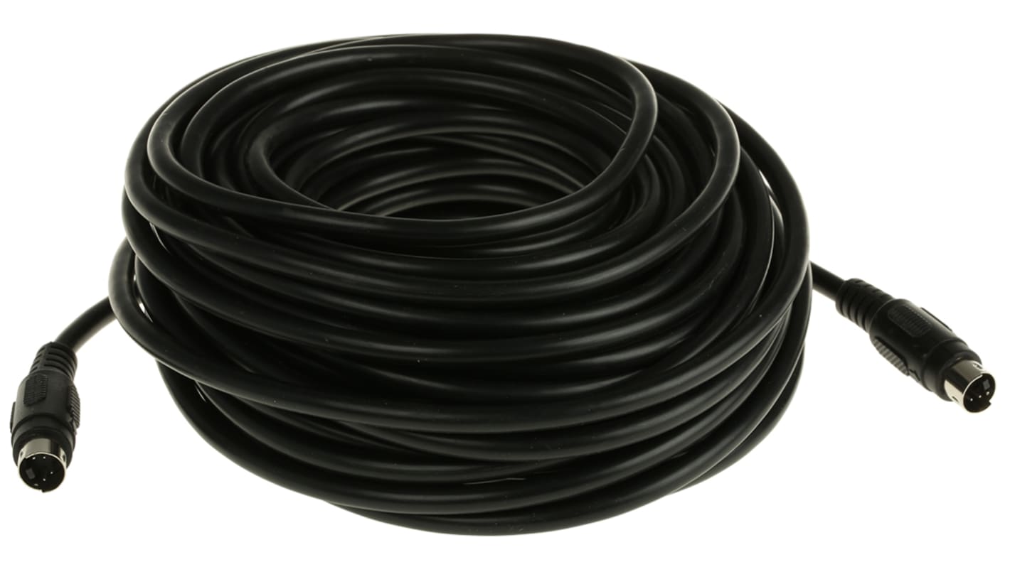 RS PRO Male 4 Pin mini-DIN to Male 4 Pin mini-DIN Black DIN Cable 15m