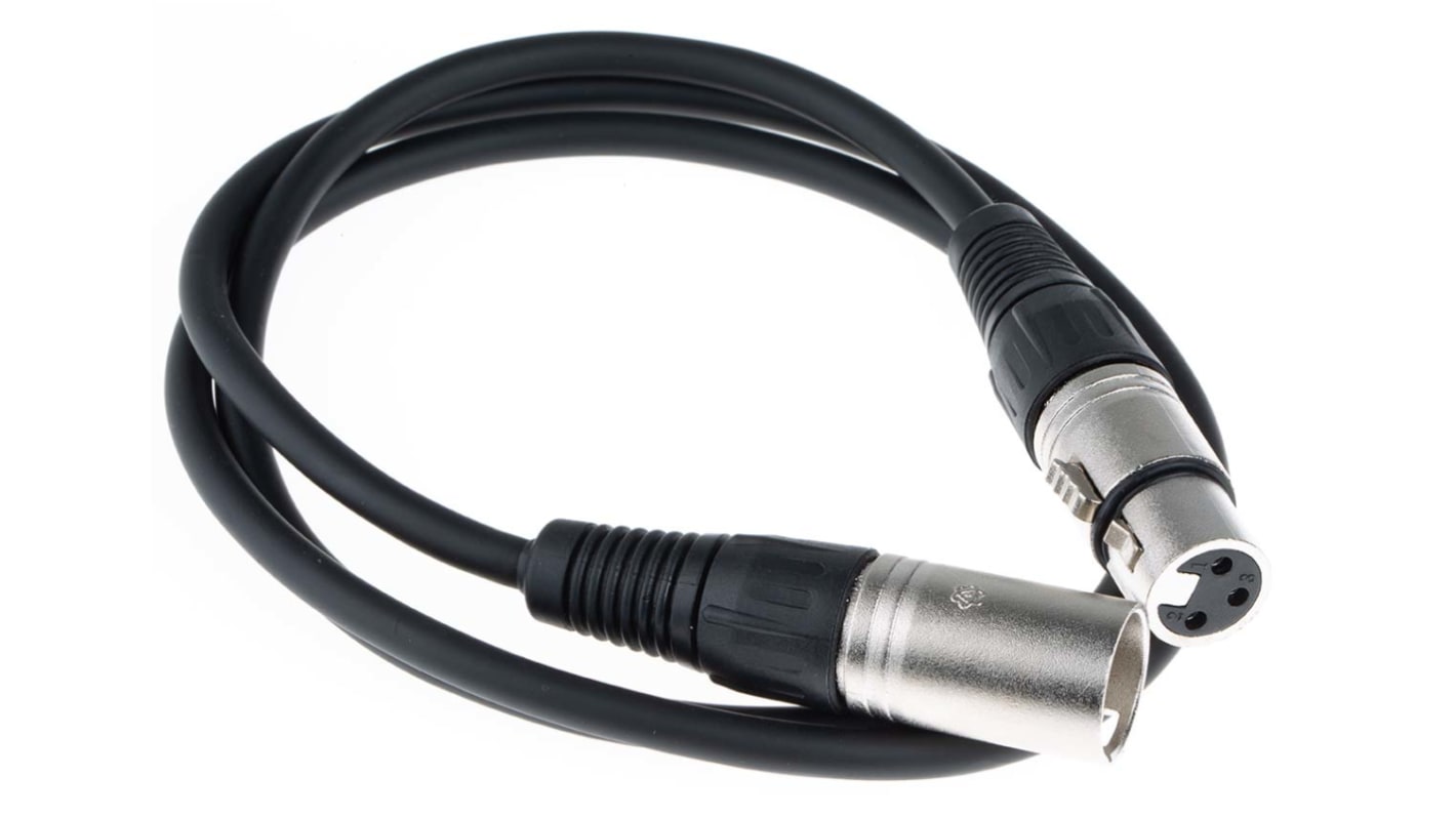 RS PRO Female 3 Pin XLR to Male 3 Pin XLR  Cable, Black, 1m