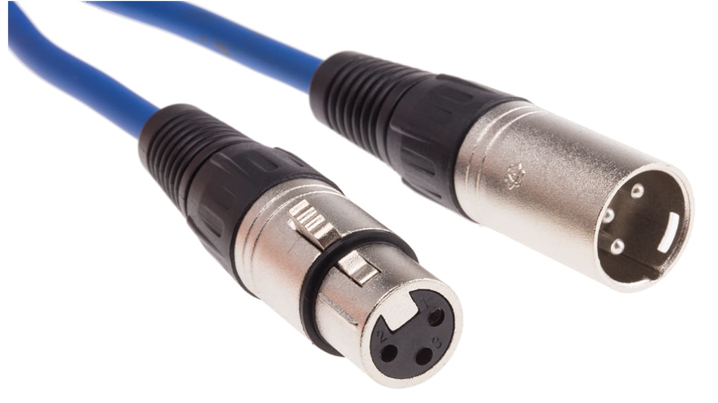 RS PRO Female 3 Pin XLR to Male 3 Pin XLR  Cable, Blue, 1m