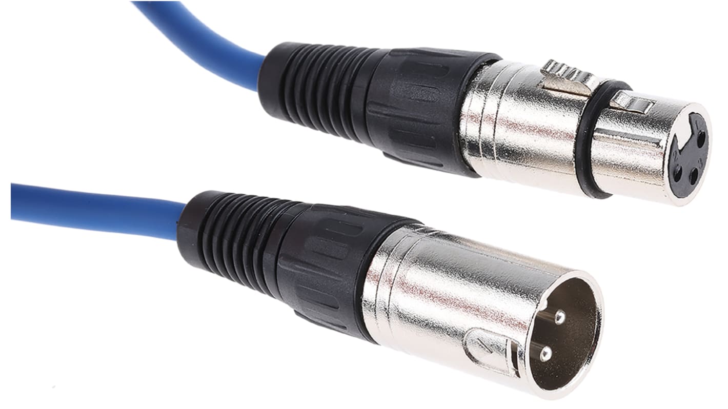 RS PRO Female 3 Pin XLR to Male 3 Pin XLR  Cable, Blue, 3m