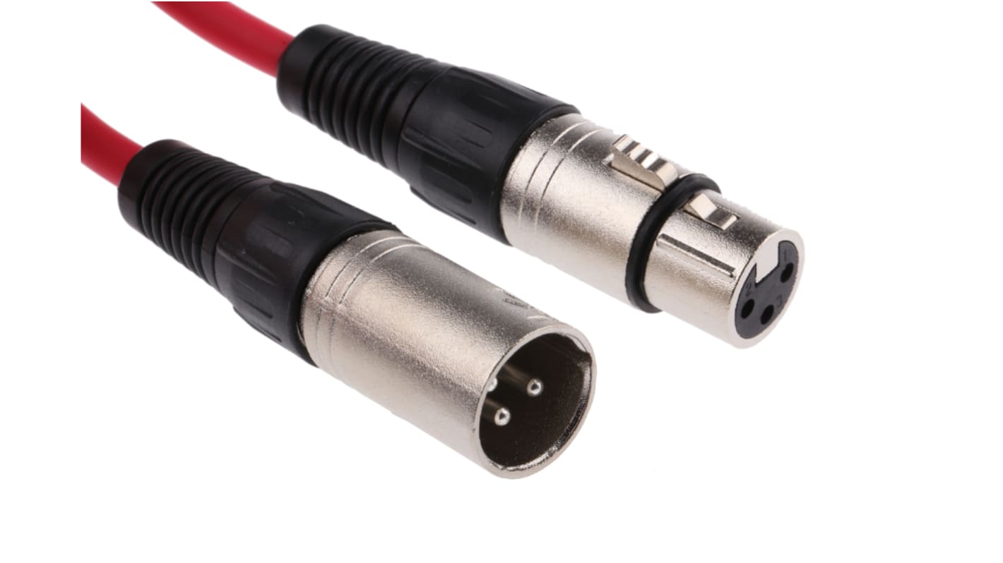 RS PRO Female 3 Pin XLR to Male 3 Pin XLR  Cable, Red, 3m