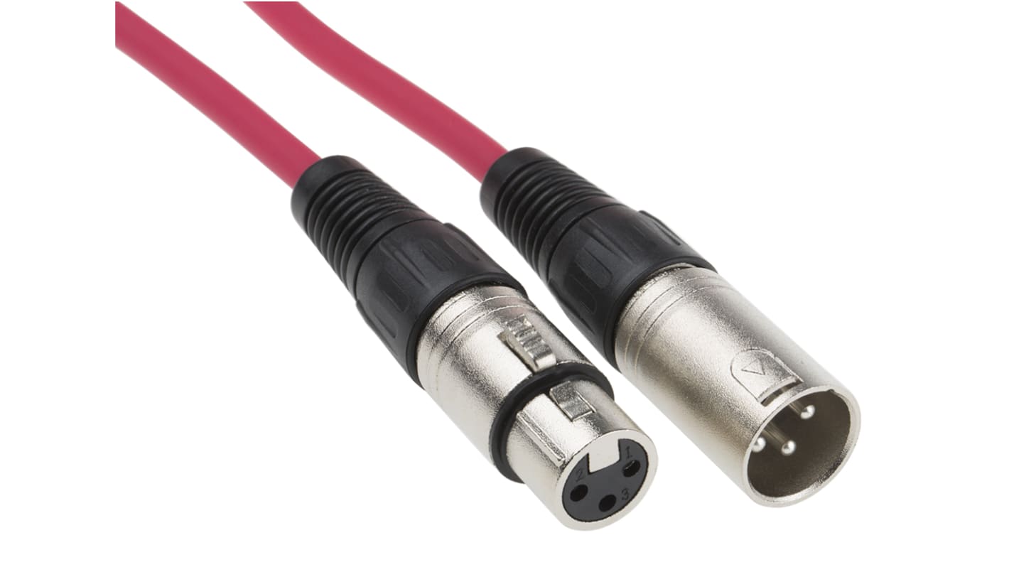 RS PRO Female 3 Pin XLR to Male 3 Pin XLR  Cable, Red, 10m