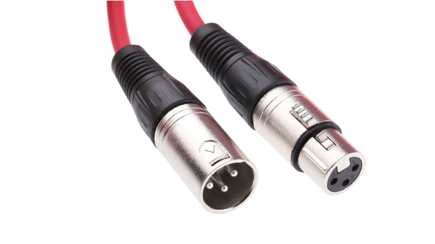 RS PRO Female 3 Pin XLR to Male 3 Pin XLR  Cable, Red, 20m