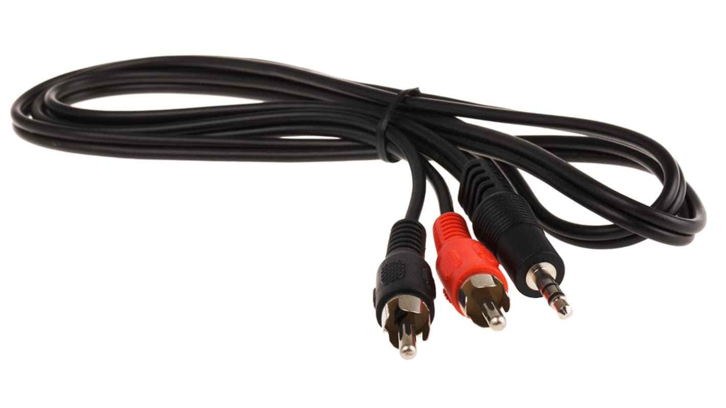 RS PRO Male 3.5mm Stereo Jack to Male RCA x 2 Aux Cable, Black, 1m