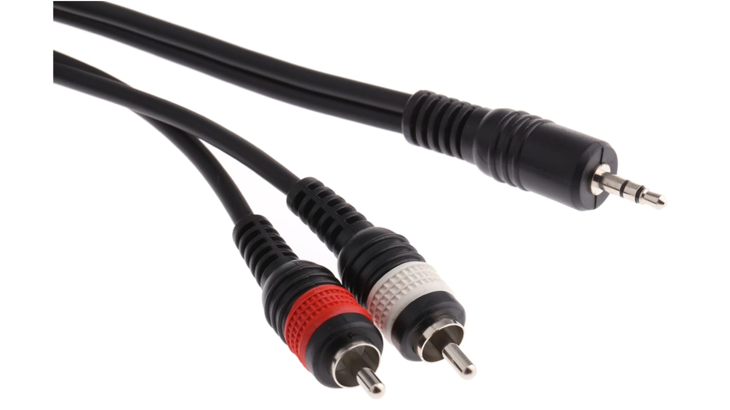 RS PRO Male 3.5mm Stereo Jack to Male RCA x 2 Aux Cable, Black, 5m