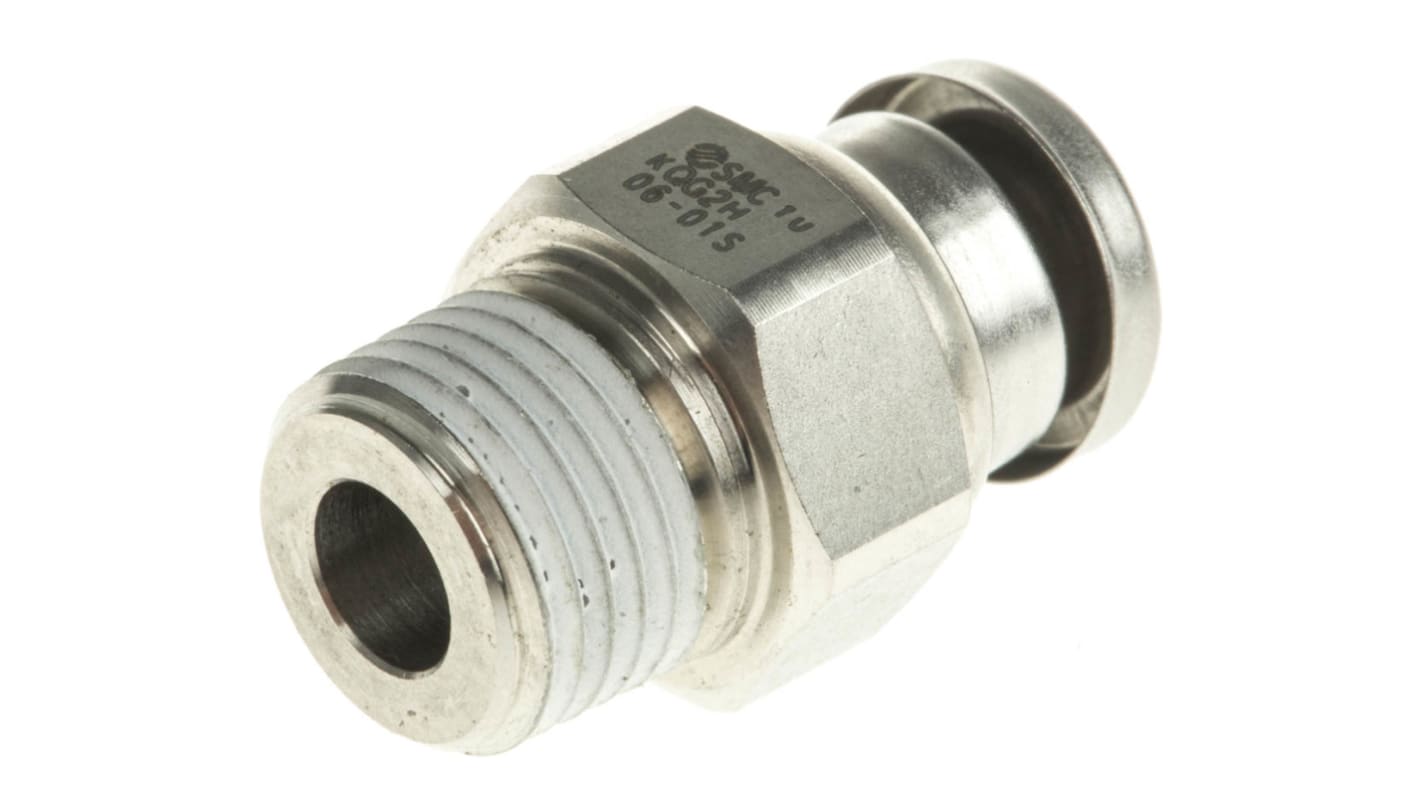 SMC KQG2 Series Straight Threaded Adaptor, R 1/8 Male to Push In 6 mm, Threaded-to-Tube Connection Style