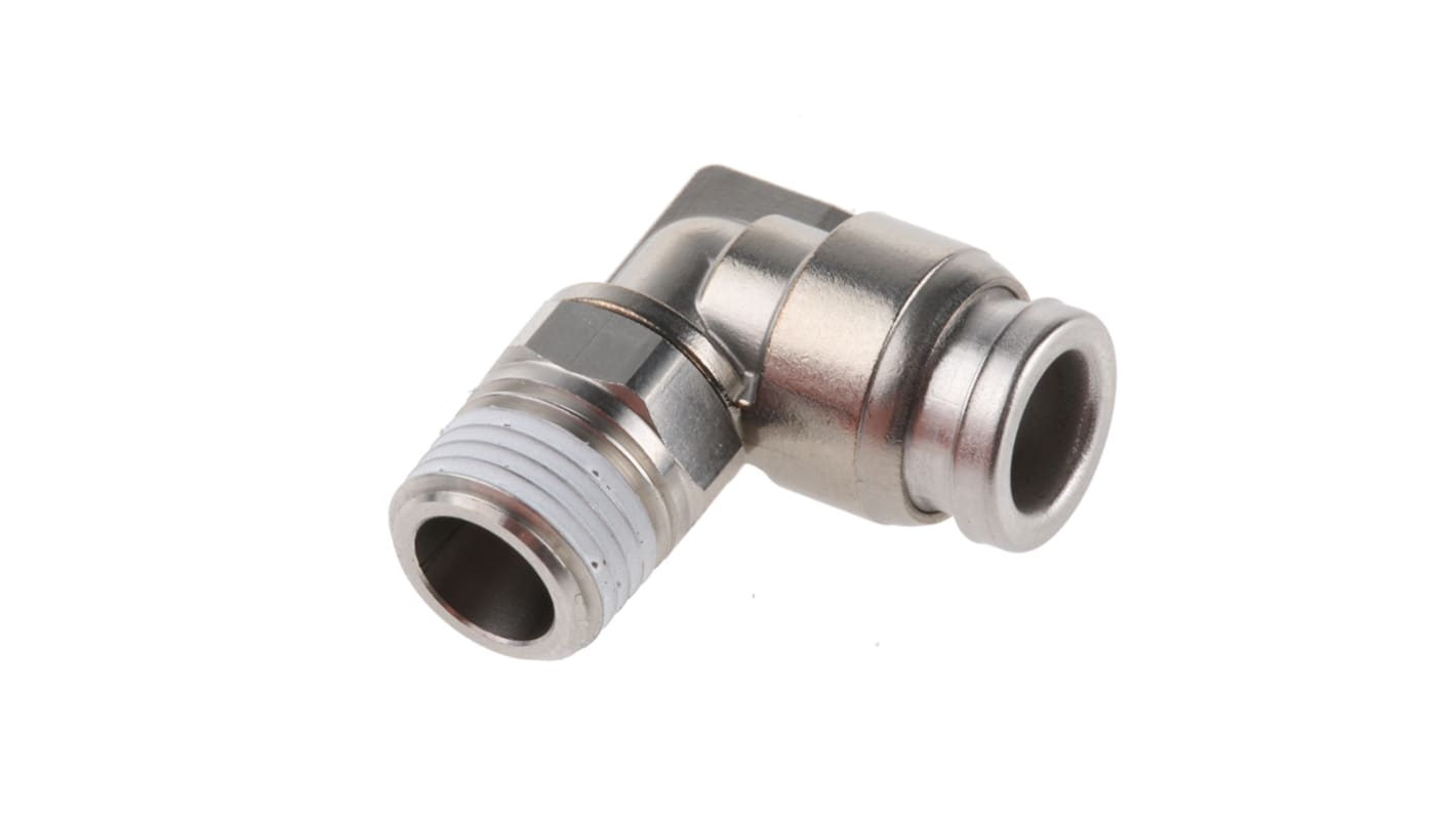 SMC KQG2 Series Elbow Threaded Adaptor, R 1/8 Male to Push In 6 mm, Threaded-to-Tube Connection Style