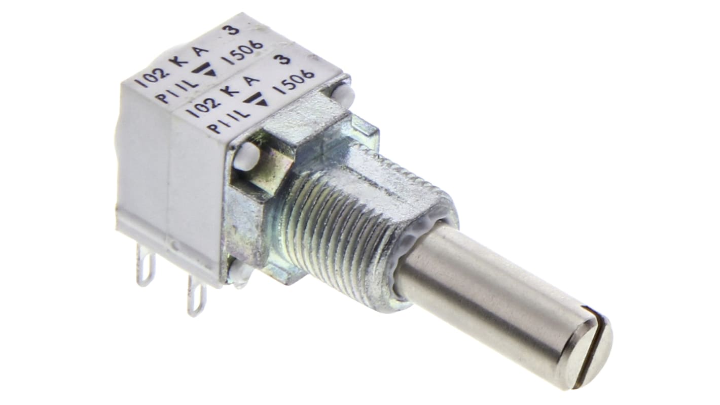 Vishay P11L 1kΩ Rotary Potentiometer 2-Gang Panel Mount, P11L2V0FLSY00102KA