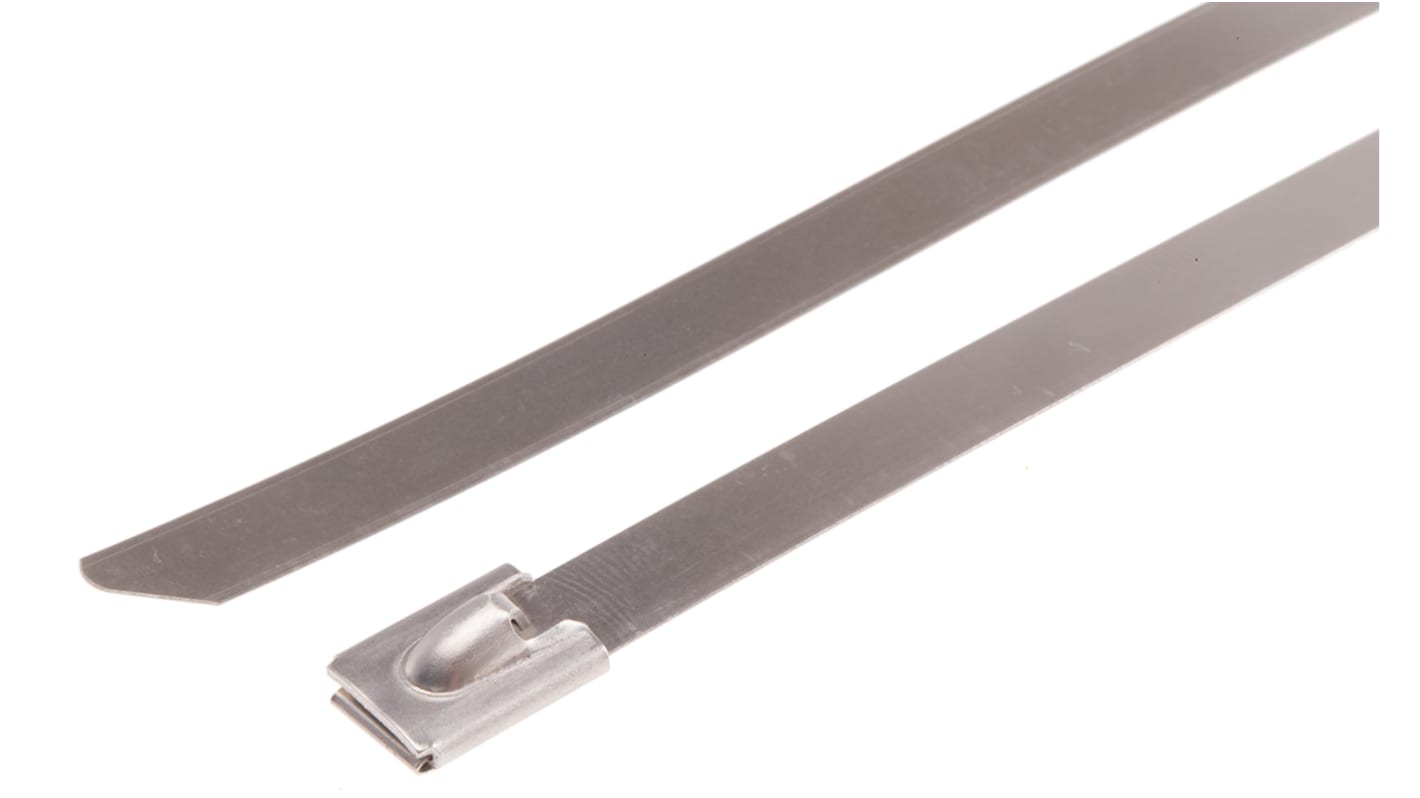 RS PRO Cable Tie, Roller Ball, 680mm x 7.9 mm, Metallic 316 Stainless Steel, Pk-100