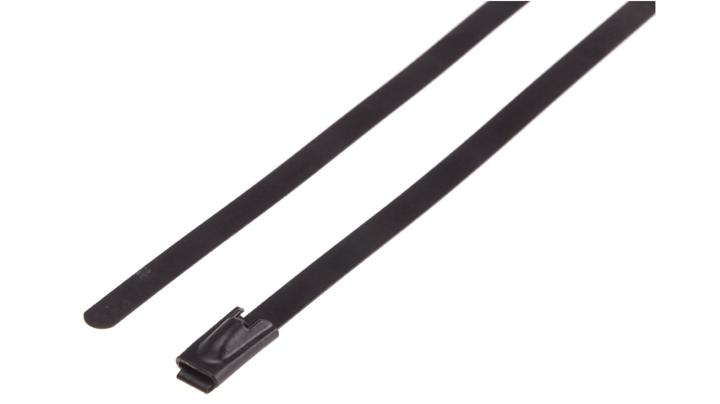 RS PRO Cable Tie, Roller Ball, 125mm x 4.6 mm, Black Polyester Coated Stainless Steel, Pk-100