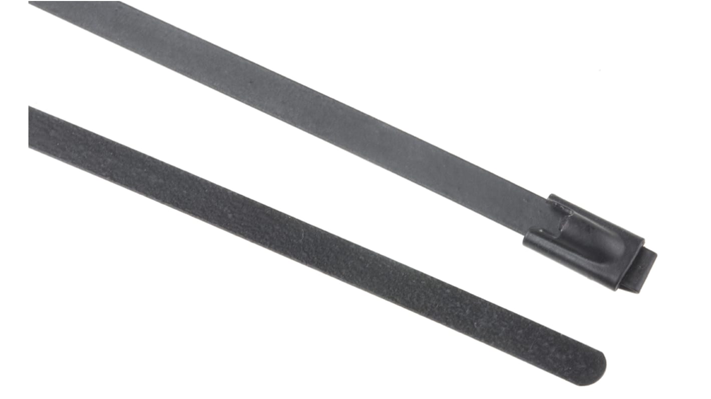 RS PRO Cable Tie, Roller Ball, 680mm x 4.6 mm, Black Polyester Coated Stainless Steel, Pk-100