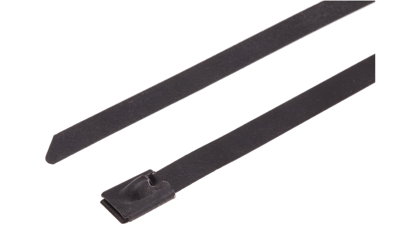 RS PRO Cable Tie, Roller Ball, 1m x 7.9 mm, Black Polyester Coated Stainless Steel, Pk-100