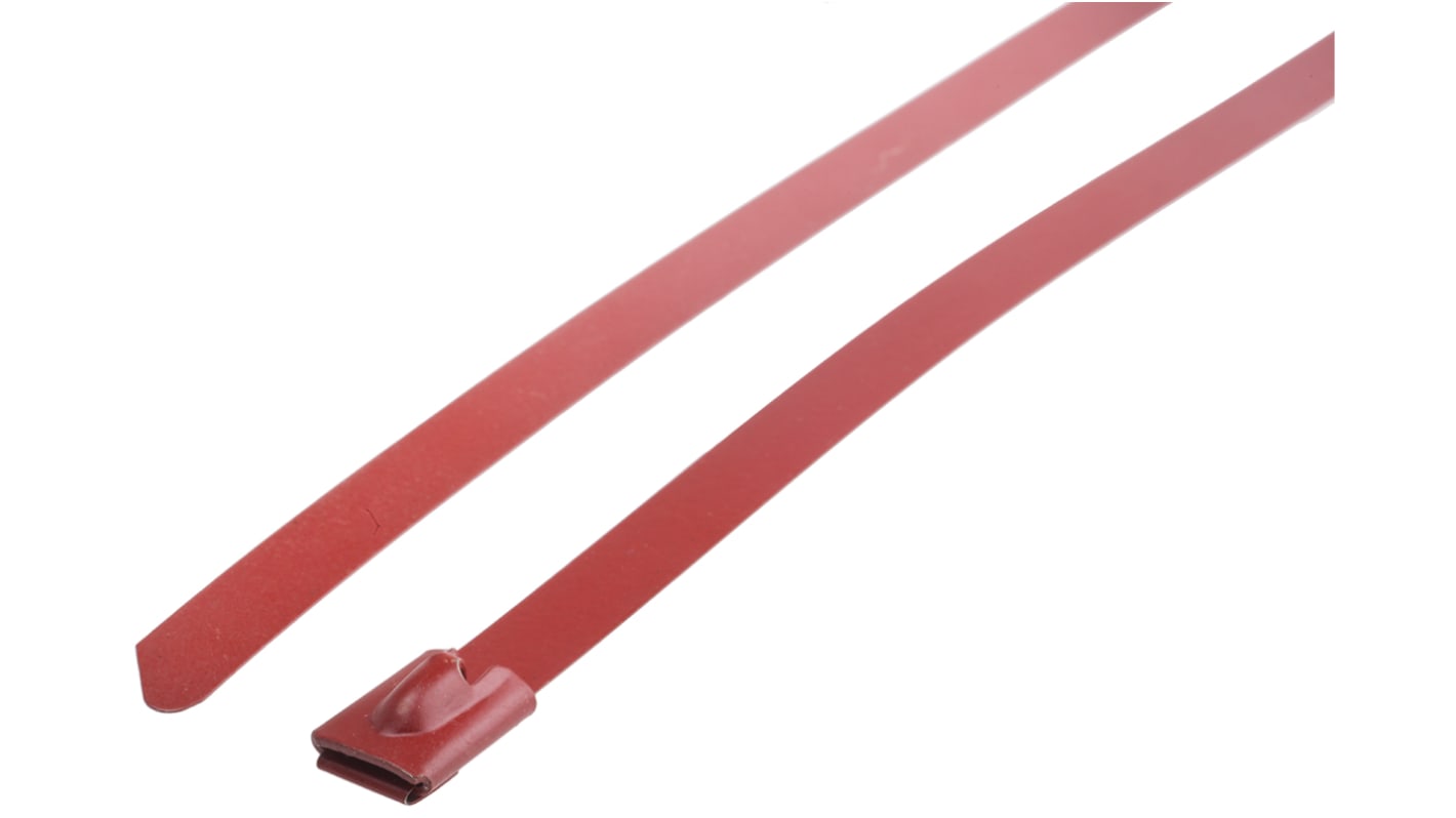 RS PRO Cable Tie, Roller Ball, 125mm x 4.6 mm, Red Polyester Coated Stainless Steel, Pk-100