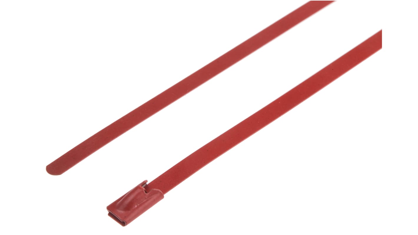 Serre-câble RS PRO 200mm x 4,6 mm Rouge en Acier inoxydable revêtu de polyester, x 100