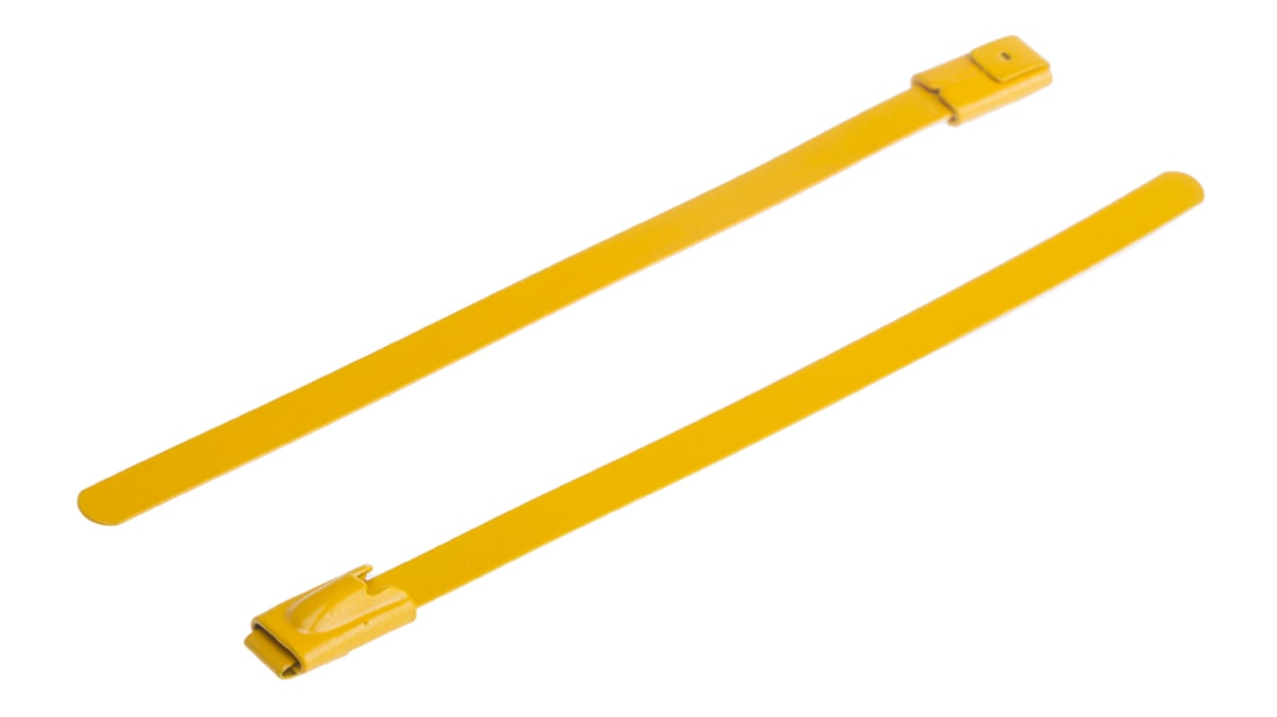 Brida RS PRO de Acero inoxidable recubierto de poliéster Amarillo, 100mm x 4,6 mm, Cierre por bola