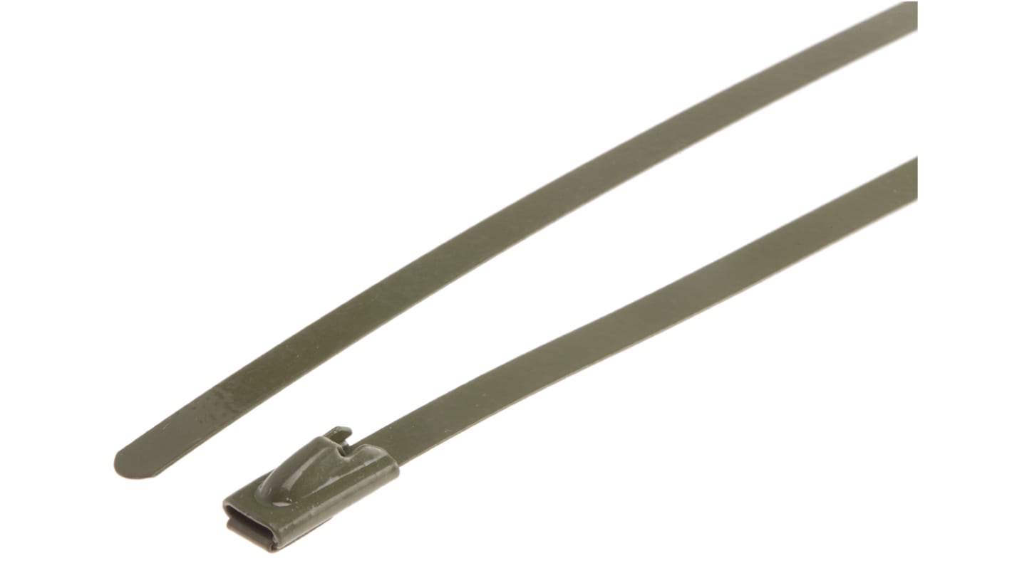 RS PRO Cable Tie, Roller Ball, 360mm x 4.6 mm, Green Polyester Coated Stainless Steel, Pk-100